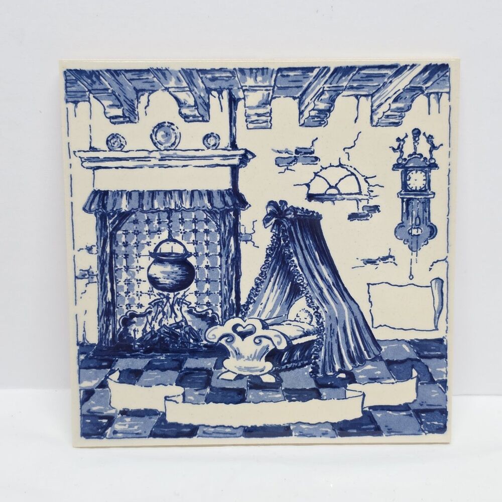 Delft Hand Painted Tile Holland Baby Birth Primitive Hearth Bassinet 5.75 Inches